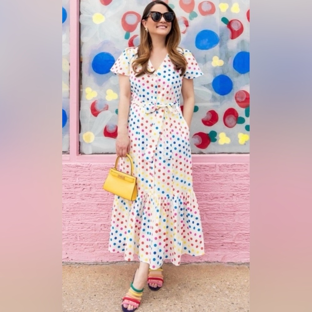 Color Me Courtney Dipping Dot Minnie Dress Rainbow Polkadot Button Down size 4